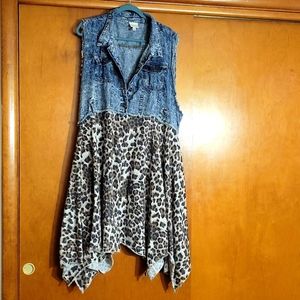 Sew in Love Jean Vest With Leopard Detail